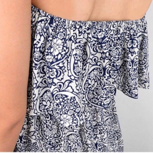 Strapless Ruffle Maxi Dress Size 16 XL Blue & White Rayon Print - Picture 10 of 16